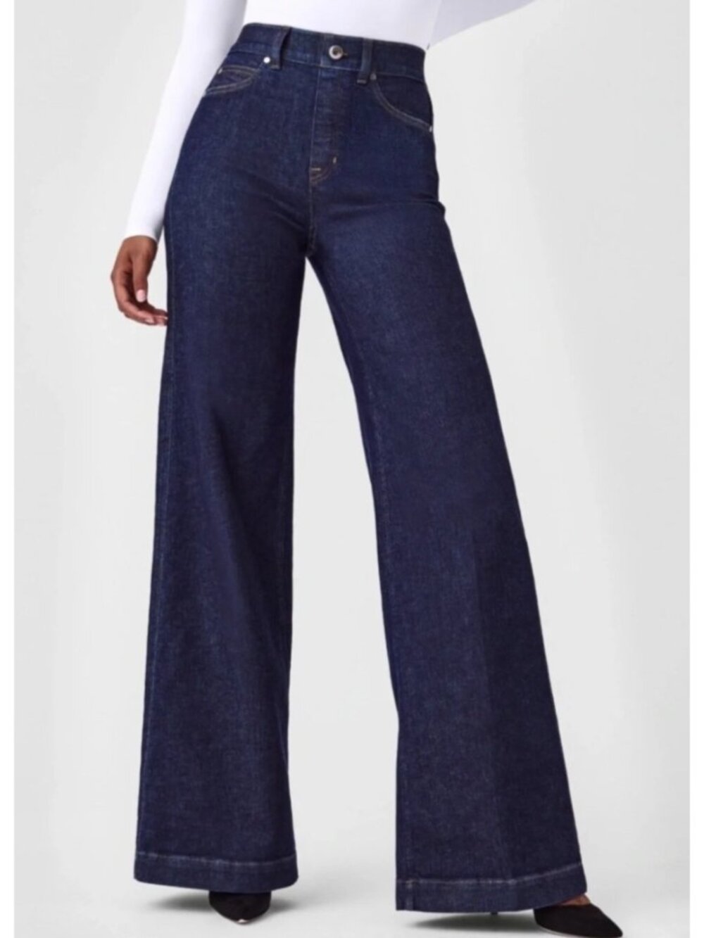 NEW Spanx Wide-Leg Denim Raw Indigo Pull-On High-Rise Small Casual Lightweight